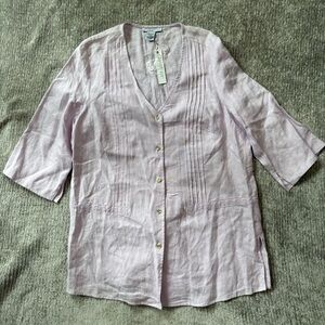 Paraphrase Woman Lavender‎ 100% Linen Pintuck Blouse 14W NWT Classic Pastel